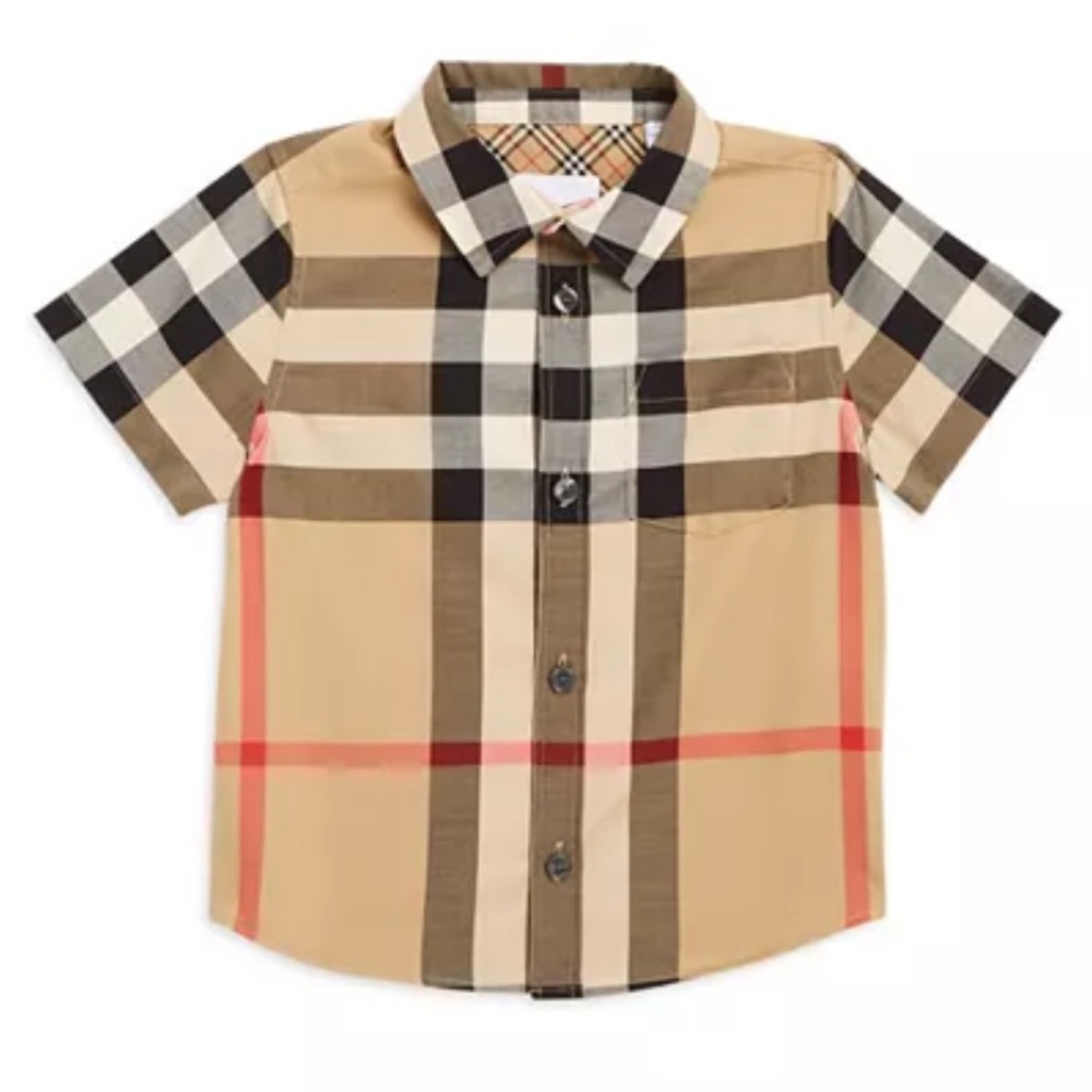 NWT [Burberry] Mini Owen Check Plaid Short Sleeve Button-Up Shirt Toddler Sz 12M